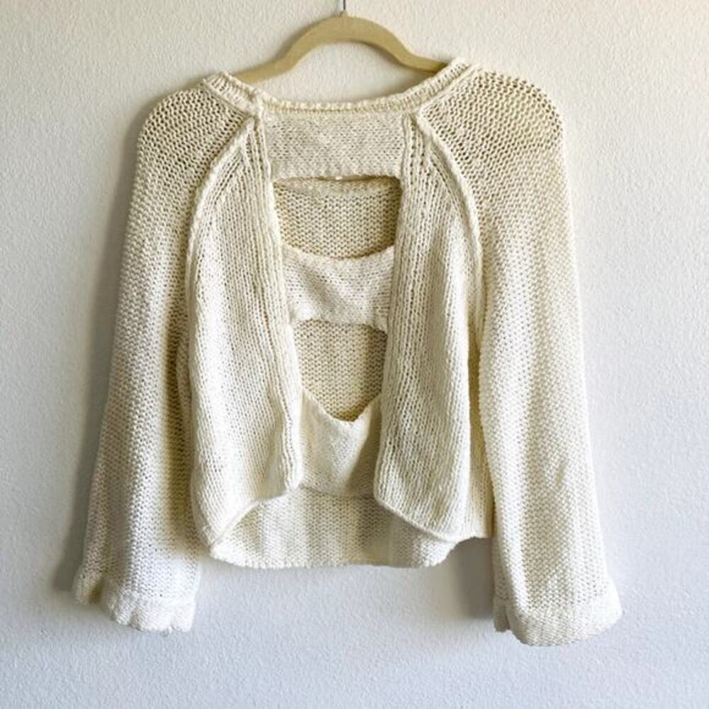 Free People XS cream cutout chunky knit Crop Sweater - Picture 4 of 6